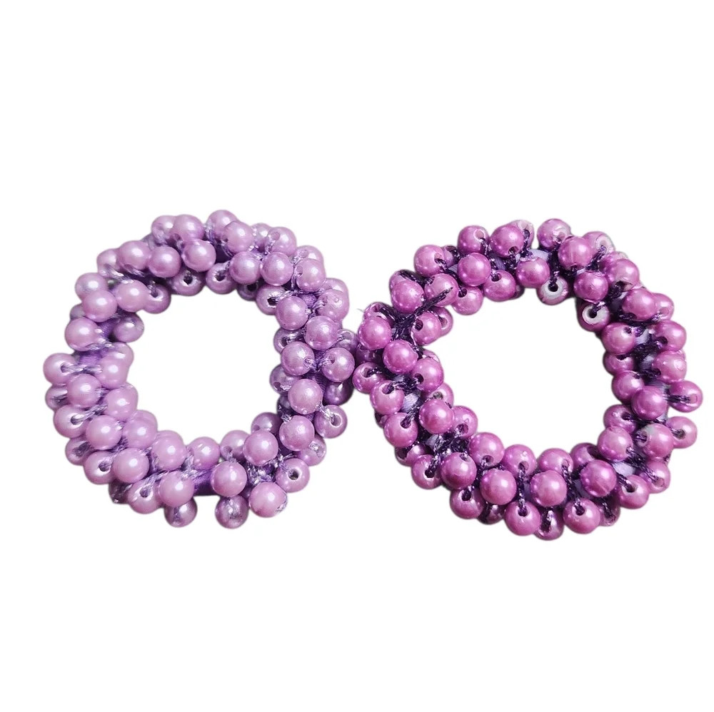 Purple and Lavender Beaded Hair Scrunchies